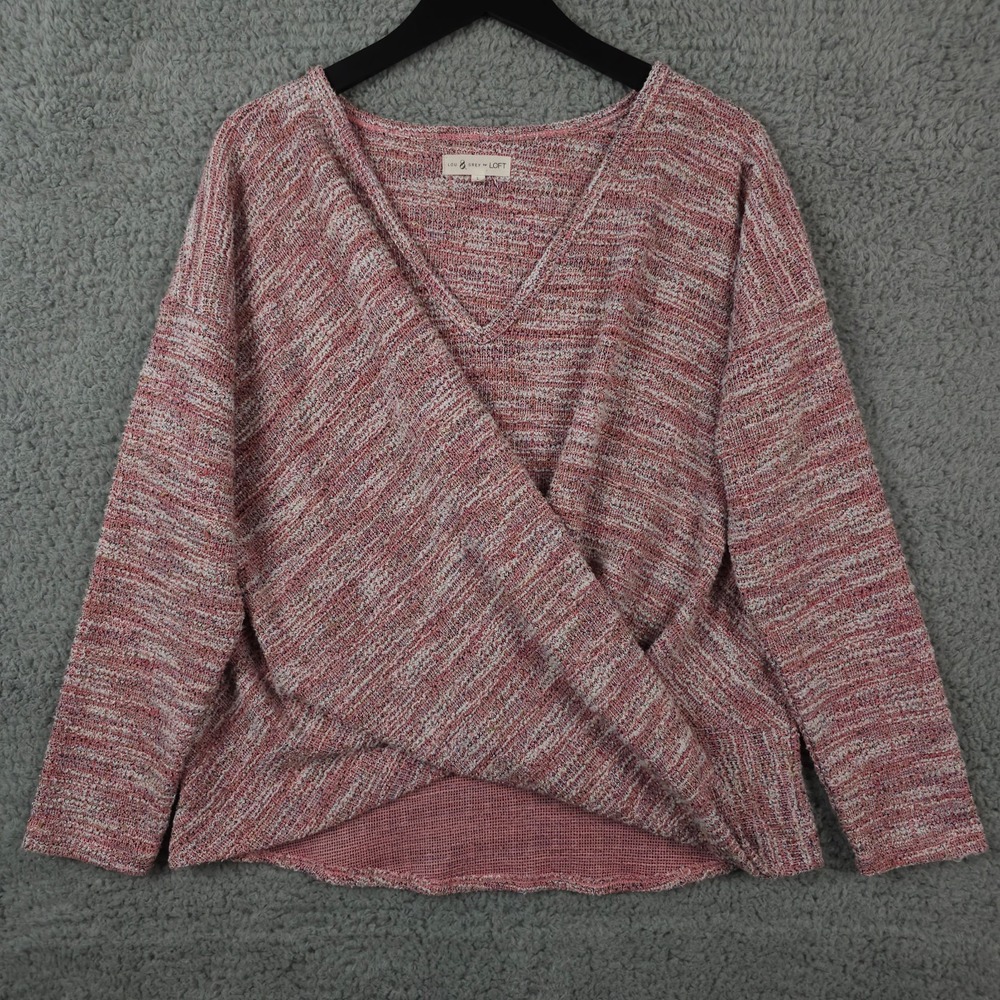 Lou‎ & Grey for LOFT Sweater Womens Large Pink Space Dye Twist Front Tweed Knit